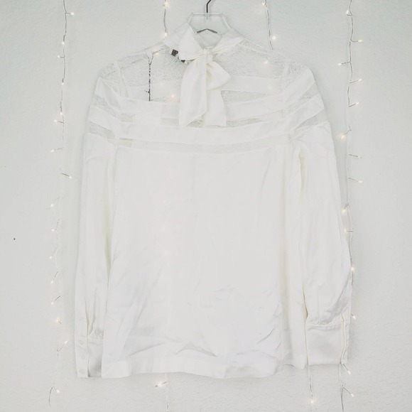 Sandro Paris Mirtylles White Floral Lace Viscose Satin Blouse NWT Small NEW Ecru - Picture 7 of 16